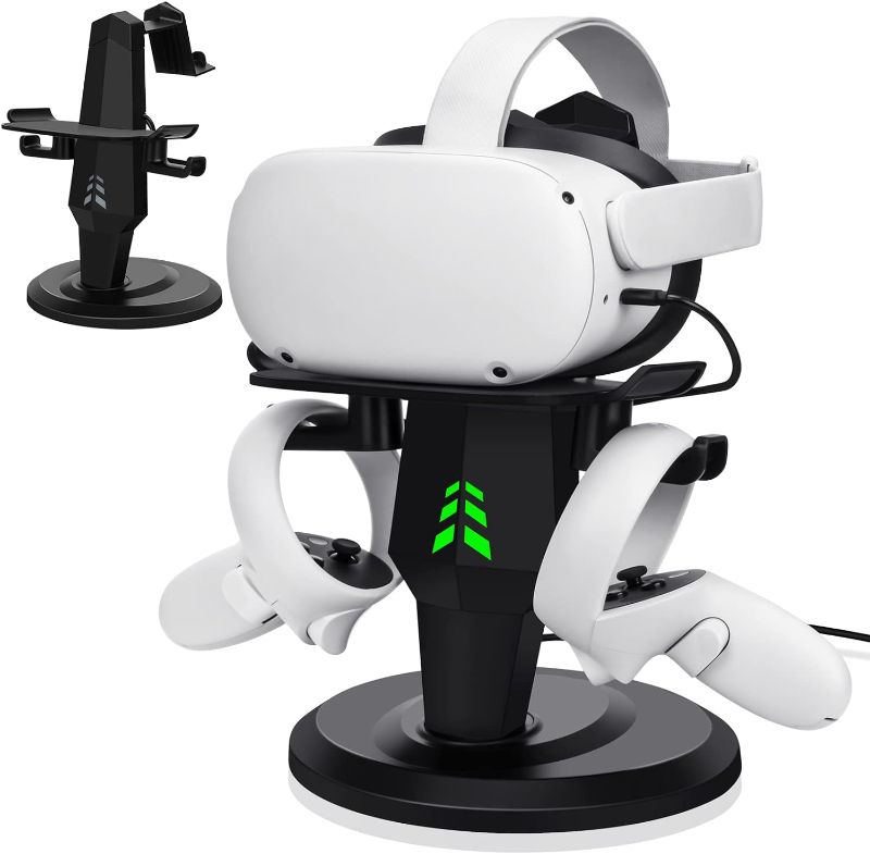 Photo 1 of Lampelc Headset Charging Dock, VR Display Stand for Meta/Oculus Quest 2, Rift/Rift S, HTC Vive, Valve Index Headset, Touch Controllers and VR Accessories, with LED Lights, Type C Charging Port