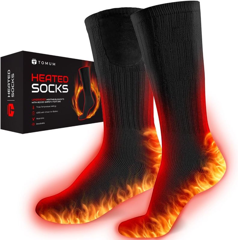 Photo 1 of 2024 Upgraded 4000mAh Electric Heated Socks for Men Women - Rechargeable Washable Battery Operated Thermal Warming Socks for Hunting Winter Skiing Outdoors