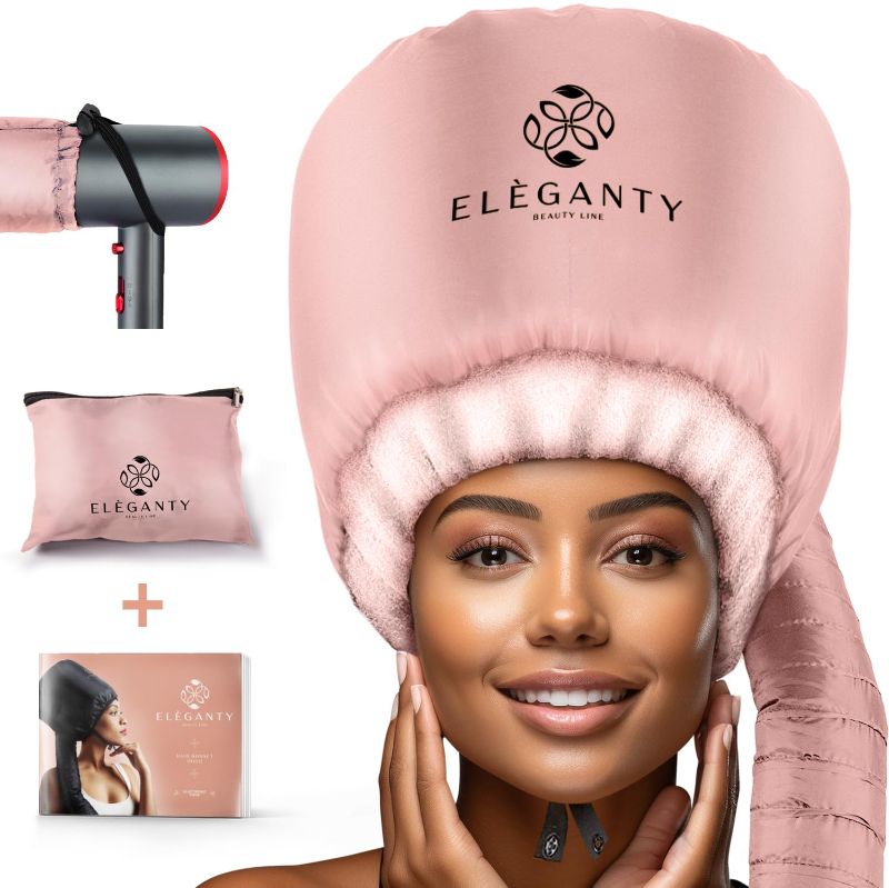 Photo 1 of Bonnet Hairdryer Attachment - Integrated Elastic Headband That Reduces Heat Around Ears & Neck - Hooded Hair Dryer Diffuser Cap - Easy to Use for Deep Conditioning and Fast Hair Drying (Rose Gold)