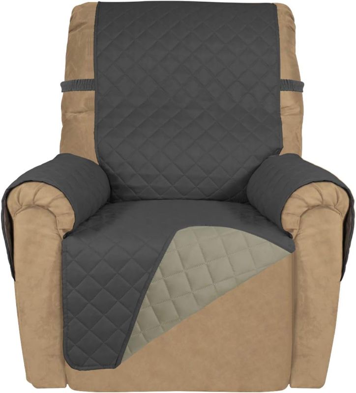 Photo 1 of PureFit Reversible Quilted Recliner Sofa Cover, Water Resistant Furniture Protector, Washable Couch Cover with Non Slip and Elastic Straps for Kids, Dogs, Pets (Small Recliner, Dark Gray/Beige)