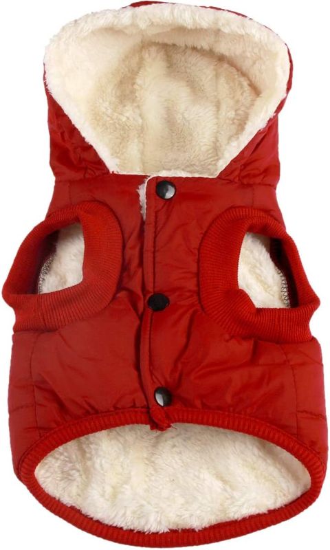 Photo 1 of Vecomfy Fleece Lining Extra Warm Dog Hoodie in Winter for Small Dogs Jacket Puppy Coats with Hooded,Red M