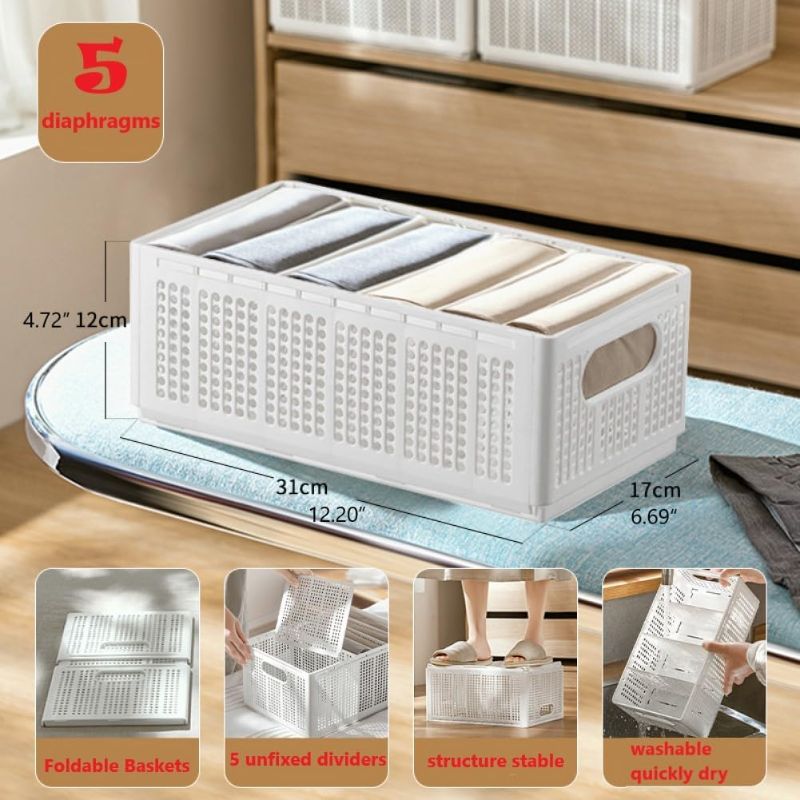 Photo 1 of Drawer Organizers for Clothing,Sock Underwear Dividers,Baby Folded Clothes Storage Baskets,Plastic Small Room Storage Wardrobe,Bra,Workout Lingerie,Tie, Desktop Closet Stackable Box 3 Pack