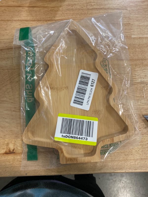 Photo 1 of PRETYZOOM Wooden Appetizer Tray Christmas Tree Shaped Sushi Serving Tray Japanese Sashimi Plate Snack Dessert Candy Dish for Restaurant Home (11"x7.86")