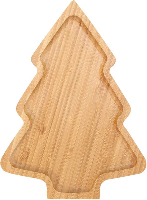 Photo 1 of PRETYZOOM Wooden Appetizer Tray Christmas Tree Shaped Sushi Serving Tray Japanese Sashimi Plate Snack Dessert Candy Dish for Restaurant Home (11"x7.86")