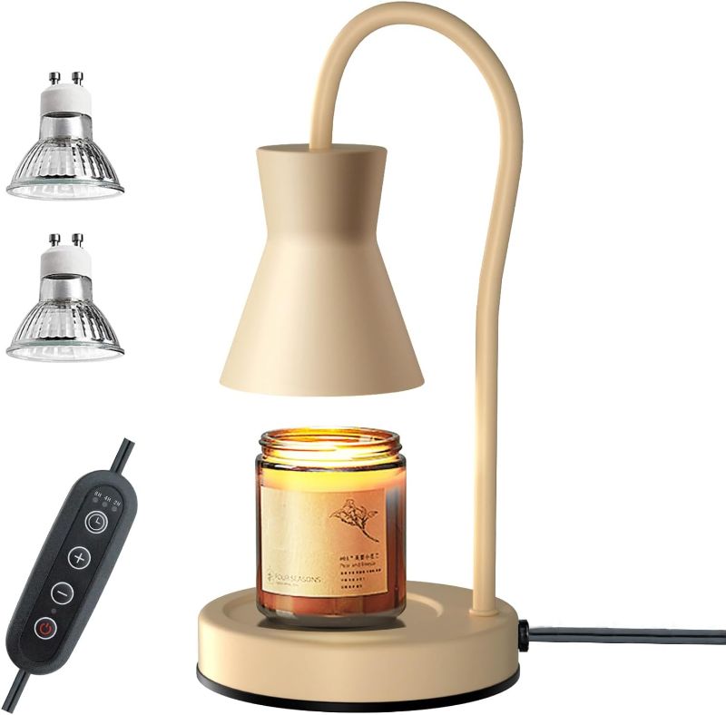 Photo 1 of Candle Warmer Lamp with 2 Bulbs Compatible with Jar Vintage Electric Melter ScentedDimmable Candle Melter Top Melting for Scented Wax, House Warming Gifts (Ligh Beige-01)