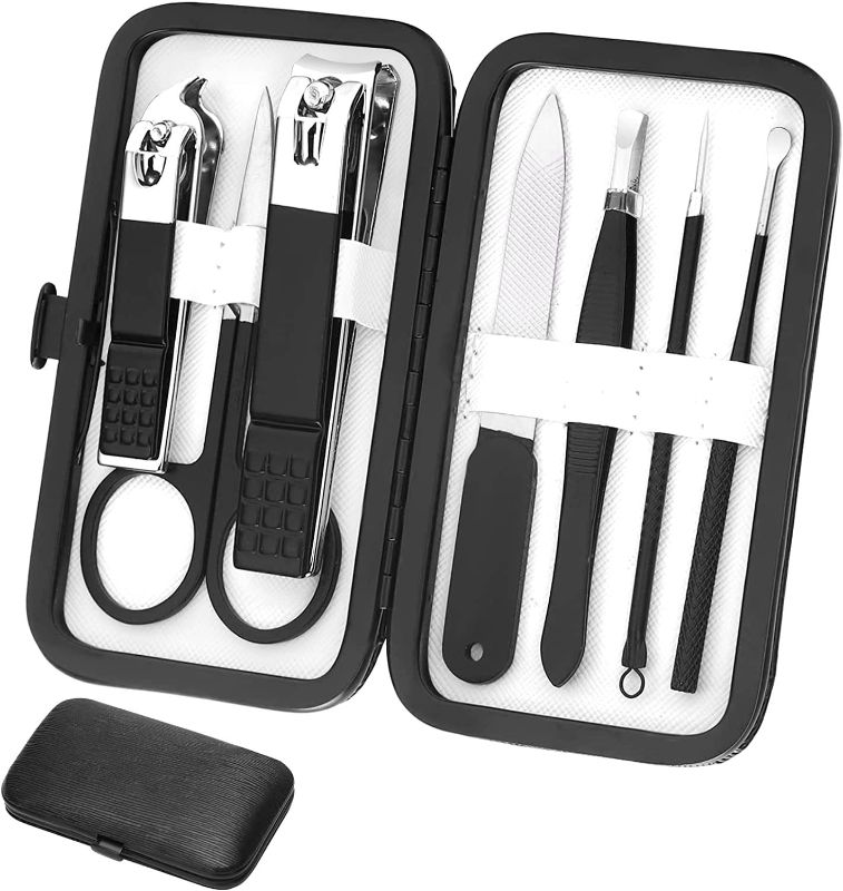 Photo 1 of Manicure Set Professional Grooming Kits, Clippers Pedicure Kit 8pcs Pedicure Set Tools with Aceoce Luxurious Travel Case for Women Men Home or Salon Gift, Alloy Steel, Black and White