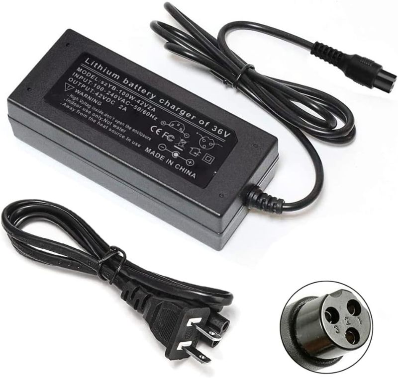 Photo 1 of 42V 2A Battery Charger for 36V Lithium Battery, Universal Power Supply Adaptor with 8mm 3 Prong Connector