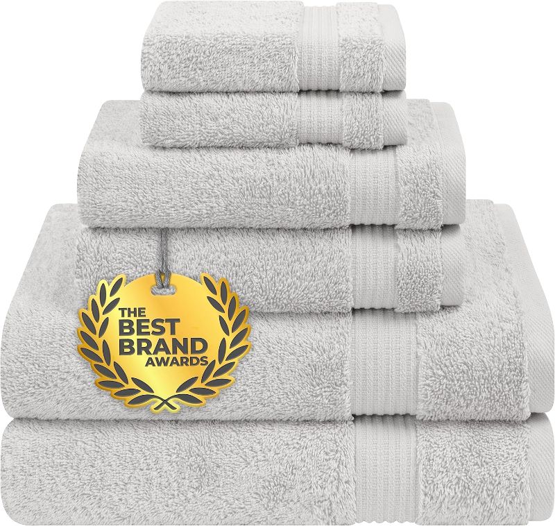 Photo 1 of Cotton Paradise 6 Piece Towel Set, 100% Turkish Cotton Soft Absorbent Towels for Bathroom, 2 Bath Towels 2 Hand Towels 2 Washcloths, Silver Gray Towel Set