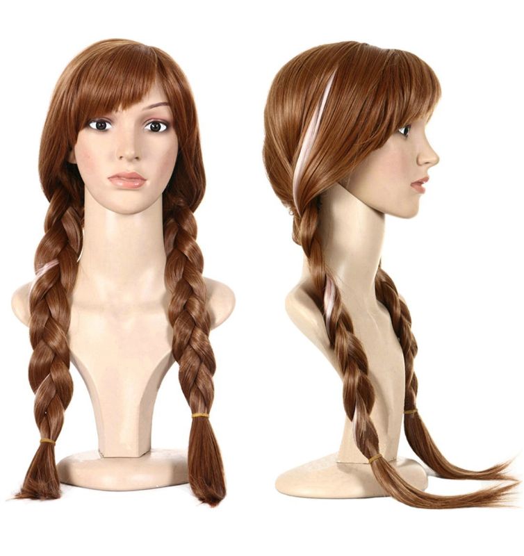 Photo 1 of Anogol Hair Cap+Pigtail Princess Wig for Women Braided Brown Cosplay Wig Brown Highlighted Braids Women's Anna Wigs for Costume Cosplay Party Wigs, Peluca De Princesa Wig for Halloween