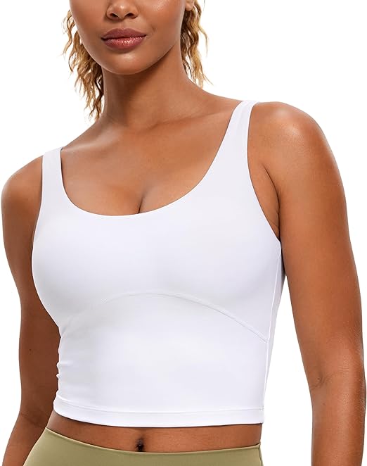 Photo 1 of CRZ YOGA Womens Butterluxe U Back Longline Sports Bra - Padded Yoga Bra Cami Crop Top Workout Tank Top with Built in Bra