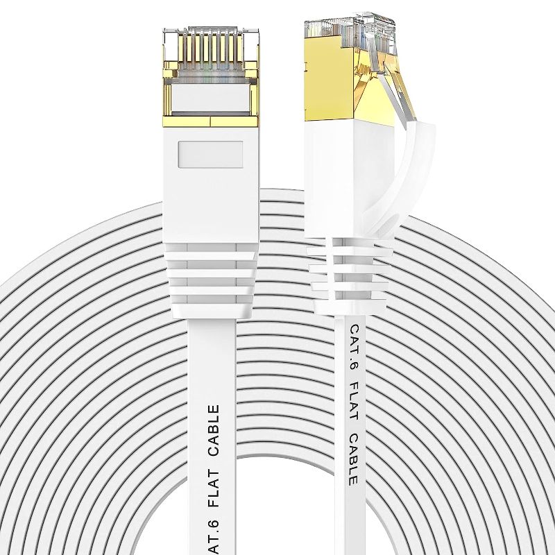 Photo 1 of Ercielook Ethernet Cable 100 ft High Speed, Cat 6 Flat Network Cable with Rj45 Connectors, Long LAN Cable with Clips - White 30 M