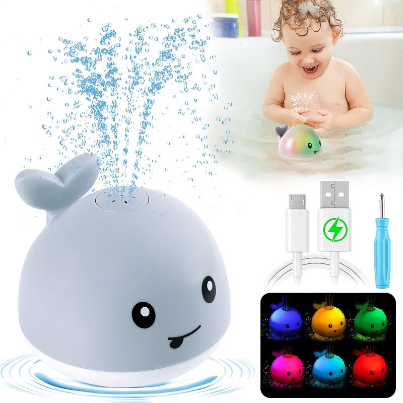 Photo 1 of Gigilli Baby Bath Toys, Rechargeable Whale Baby Toys, Light Up Bath Toys Sprinkler, Pool Bathtub Toys for Toddlers Infants Kids 1-3, Spray Water Baby Easter Birthday Shower Gifts