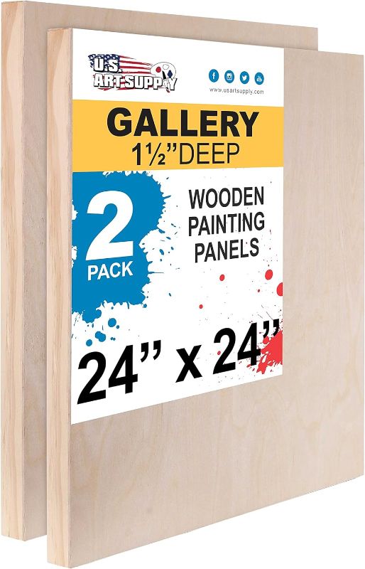 Photo 1 of U.S. Art Supply 24" x 24" Birch Wood Paint Pouring Panel Boards, Gallery 1-1/2" Deep Cradle (Pack of 2) - Artist Depth Wooden Wall Canvases - Painting Mixed-Media Craft, Acrylic, Oil, Encaustic