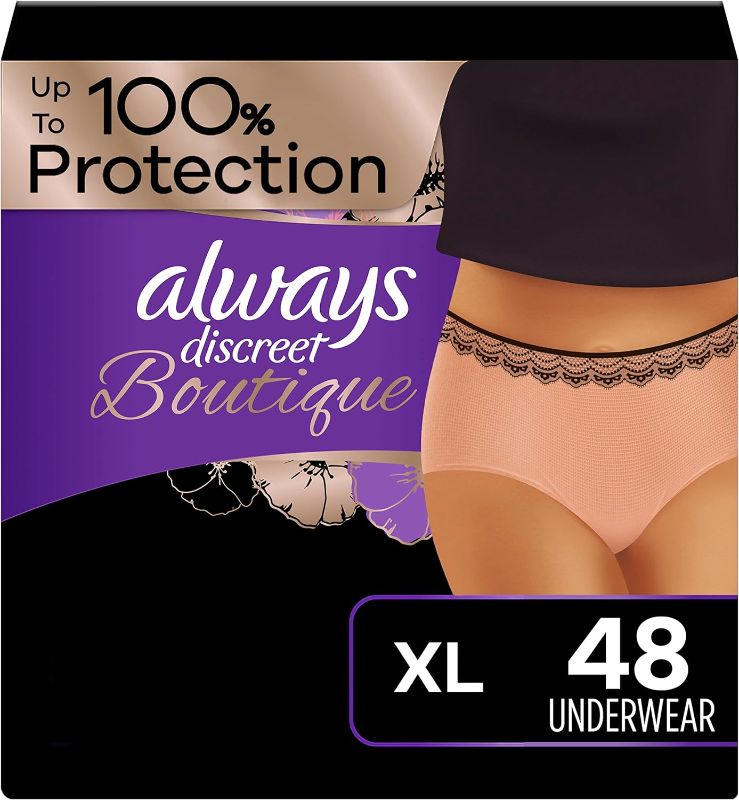 Photo 1 of Always Discreet Boutique Adult Incontinence and Postpartum Underwear for Women, Maximum Protection, XL, Rosy, 48 Count (Packaging May Vary)