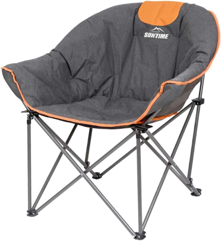 Photo 1 of OUTDOOR LIVING SUNTIME Sofa Chair, Oversize Padded Moon Leisure Portable Stable Comfortable Folding Chair for Camping, Hiking, Carry Bag