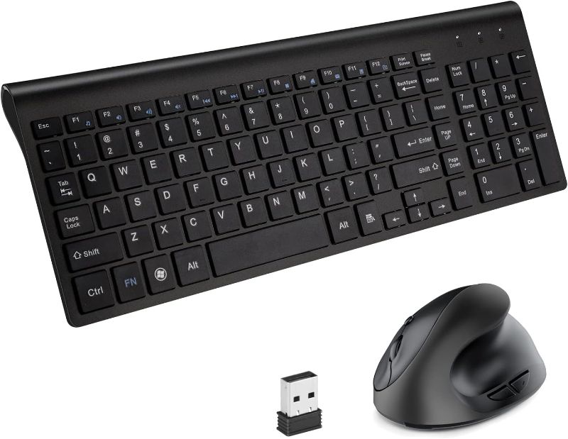 Photo 1 of 2.4GHz Wireless Vertical Ergonomic Mouse and Keyboard Combo Ultra-Thin Portable Size for PC Desktop Computer Laptop Mac For Students or Small Hands