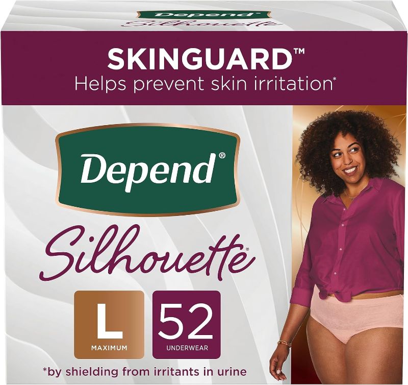 Photo 1 of Depend Silhouette Adult Incontinence & Postpartum Underwear for Women, Maximum Absorbency, Large, Pink, 52 Count, Packaging May Vary
