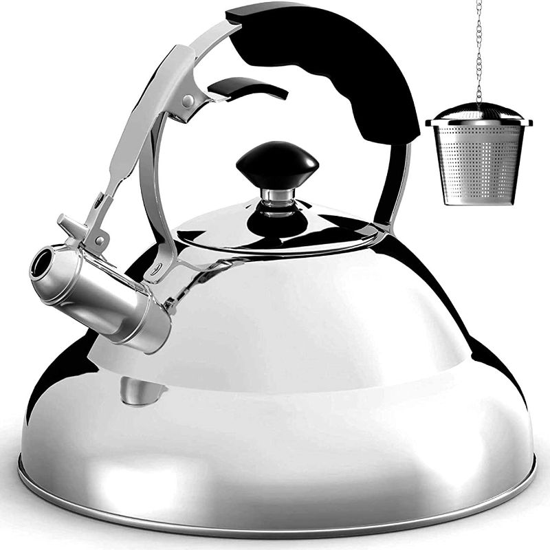 Photo 1 of Willow & Everett Whistling Tea Kettle for Stove Top - 2.75 Quart Tea Pots for Stove Top w/Stainless Steel, Mirror Finish & Strainer