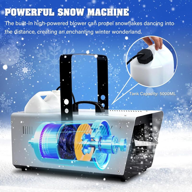 Photo 2 of TCFUNDY Snow Machine 1500W Snow Making Machine Snowflake Maker for Christmas Wedding Kids Party Stage Effect with Wired Remote Control
