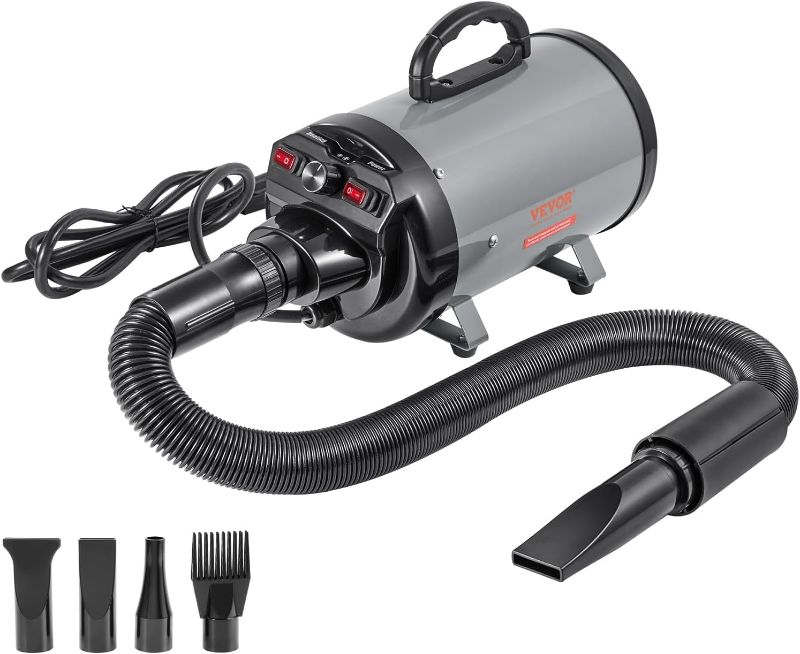 Photo 1 of Dog Dryer, 2800W/4.3 HP Dog Blow Dryer, Pet Grooming Dryer with Adjustable Speed and Temperature Control, Pet Hair Dryer with 4 Nozzles and Extendable Hose (Grey and Black)