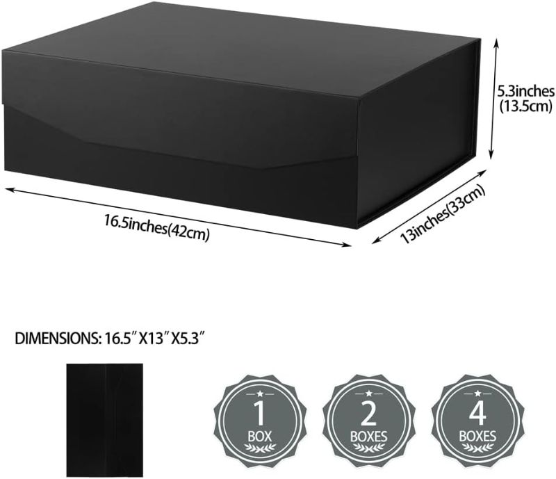 Photo 1 of 4 Pcs Matte Black Extra Large Gift Box with Lid, 16.5x13x5.3 Inches, Hard Magnetic Giant Gift Boxes for Presents Clothes Robe Wedding Dress Sweater,Reusable Foldable Bridesmaid Proposal Box