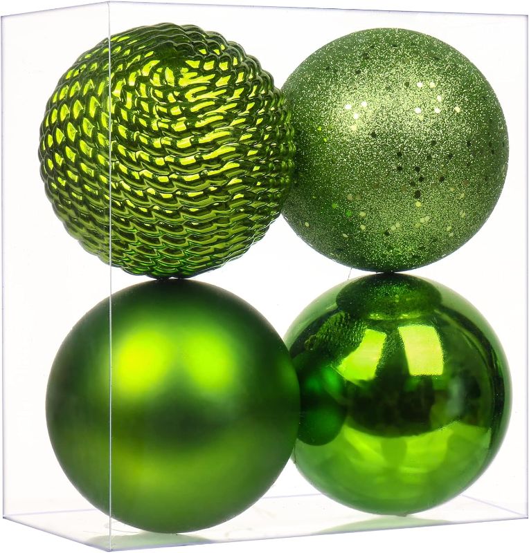 Photo 1 of Christmas Ornaments Balls 7.1" Large Christmas Decorations Xmas Tree Shatterproof Big Green Christmas Ball Ornaments with Hanging Loop for Wedding Holiday Halloween Party Indoor Outdoor Decor 4 Pcs