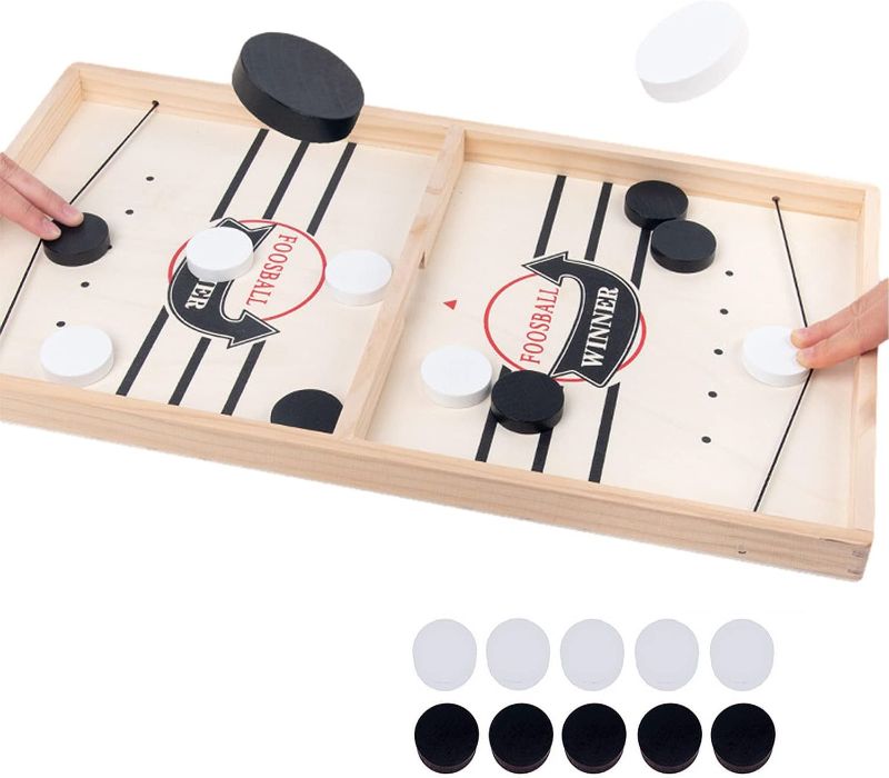 Photo 1 of Large Fast Sling Puck Game-Slingshots Hockey Game, Large Wooden Board Games,Funny Winner Board Party Game Desktop Battle for Parent Child Interactive Toy Party Game Family Game (L(54cm*29.5cm)