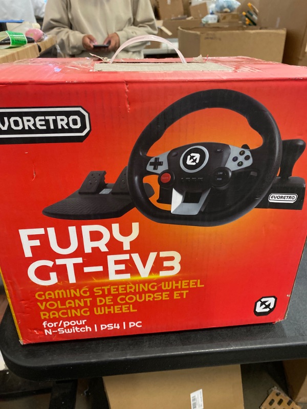 Photo 2 of EVORETRO Steering Wheel for PC, Racing Wheel, Pedals, Paddle & Stick Shifter, Compatible with Nintendo Switch Games - Mario Kart 8 & More! High Vibration Feedback, Adjustable Desk Clamp