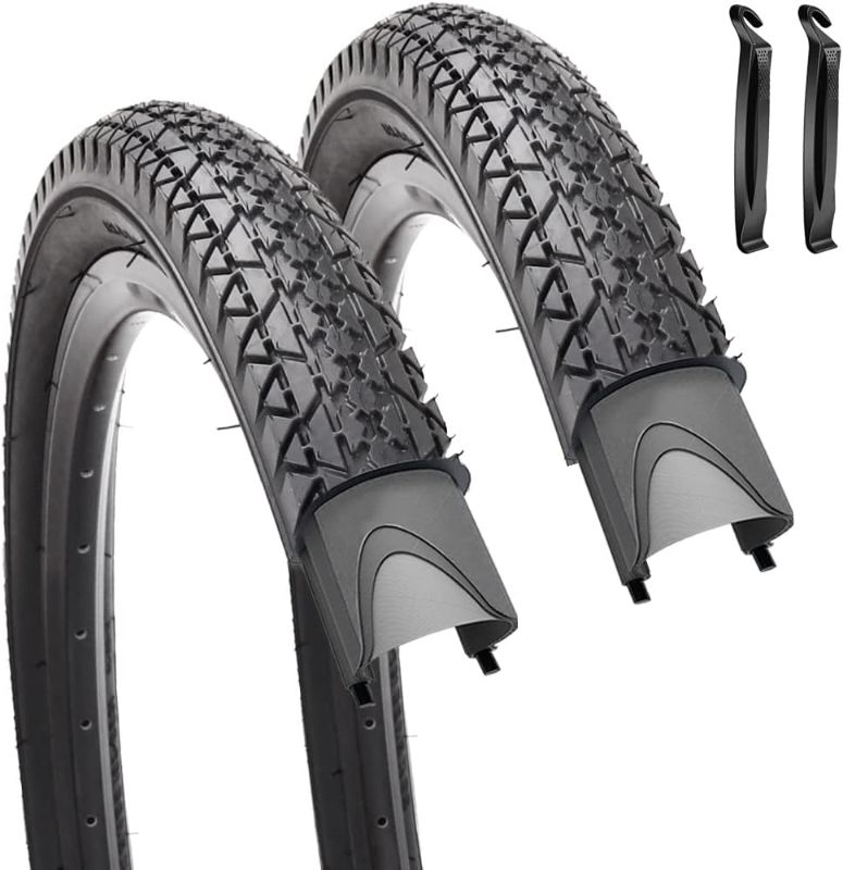 Photo 1 of 2 Pack 26" x 2.125" Inch Beach Cruiser Bike Tires with or Without Tire Levers Folding Bicycle Comfortable Replacement Tires Black Wall/White Side Wall with or With inner tubes