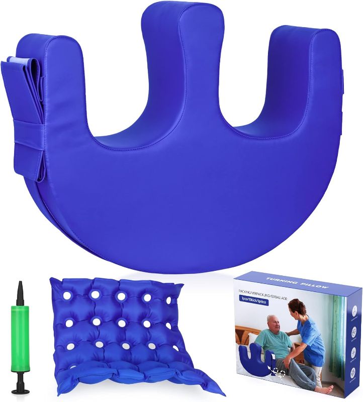 Photo 1 of Patient Turning Device, Inflatable Seat Cushion Portable Chair Cushion, Multifunctional Turning Pillow with Strap, Waterproof Rest Nursing Tool for Hemiplegia Paralyzed Bedridden, Blue Large