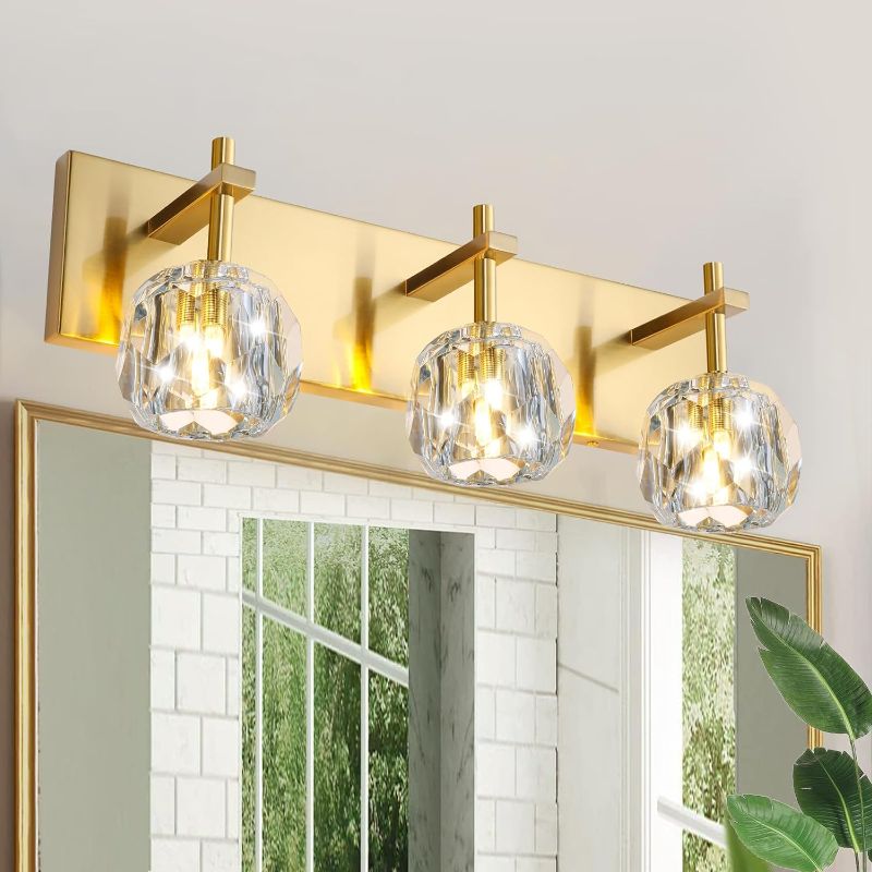 Photo 1 of Modern Crystal Bathroom Wall Lighting Gold Vanity Lights 3-Lights Gold Crystal Bathroom Vanity Lights Over Mirror Fixtures(Exclude Bulb)