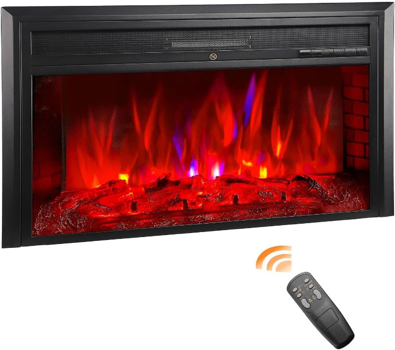 Photo 1 of Electric Fireplace Insert, 32 Inch Recessed Fireplace Heater in Wall with Remote Control, Adjustable Flame Brightness & Speed, 750W/1500W, Black (32" W X 22" H)