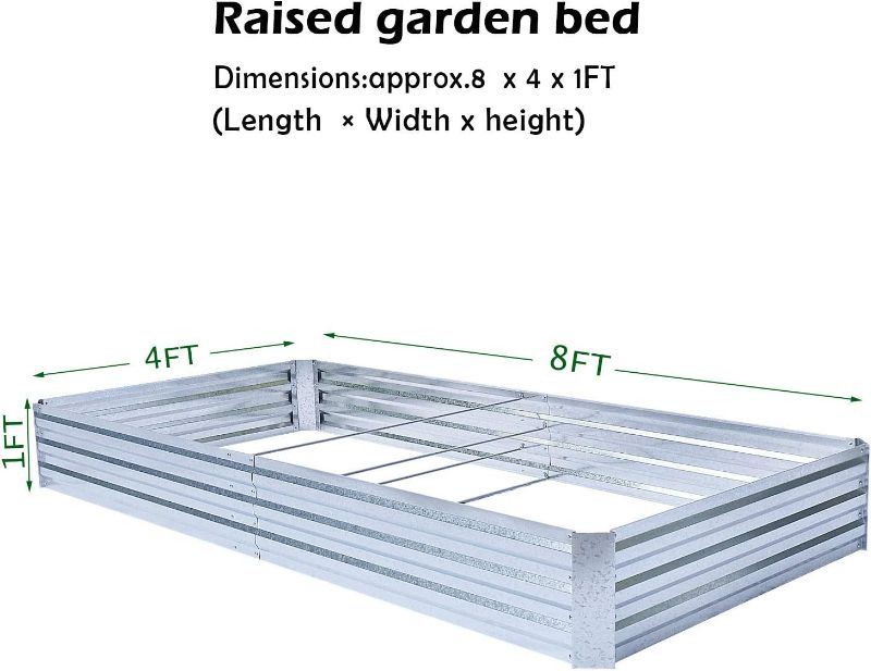 Photo 1 of FOYUEE Galvanized Raised Garden Beds for Vegetables Large Metal Planter Box Steel Kit Flower Herb, 8x4x1ft