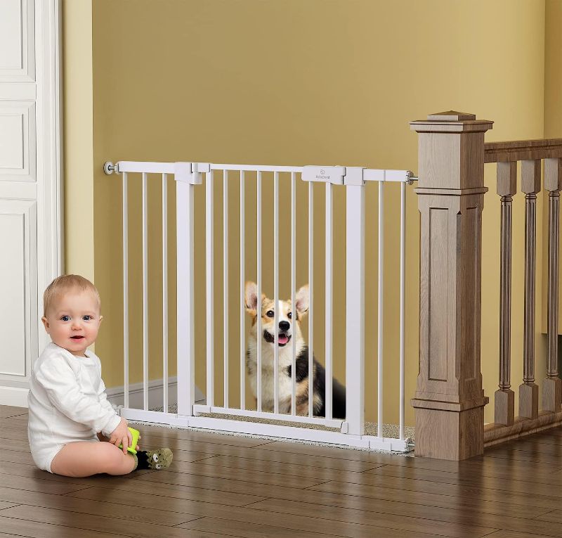 Photo 1 of BabyBond 27-43" Easy Install Baby Gate for Stairs, Extra Wide Baby Gates for Doorway, Auto Close Safety Dog Gate, with Extenders and Pressure/Hardware Mounting Kit, White