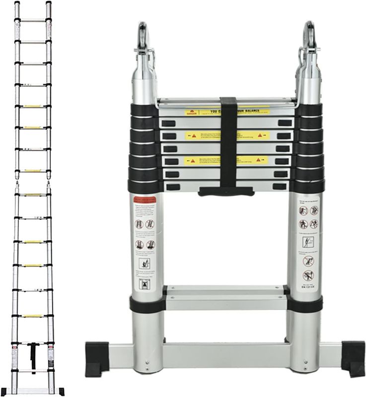 Photo 1 of Aluminum Telescoping Ladder 16.5ft/5m Telescopic Extension Ladder Multi Purpose A-Frame Straight Ladder 300LB Capacity with Spring Loaded Locking Stabilizer Bar Safety Lock for Indoor & Outdoor