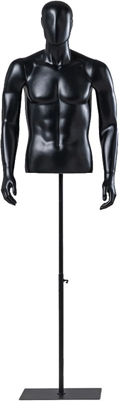 Photo 1 of Male Mannequin Torso Manikin Dress Form 47-78 Inch Height Adjustable Detachable Arms Sewing Dress Model Mannequin, Mannequin Display with Metal Base Stand Head Dress Mannequin Clothing Form (Black)