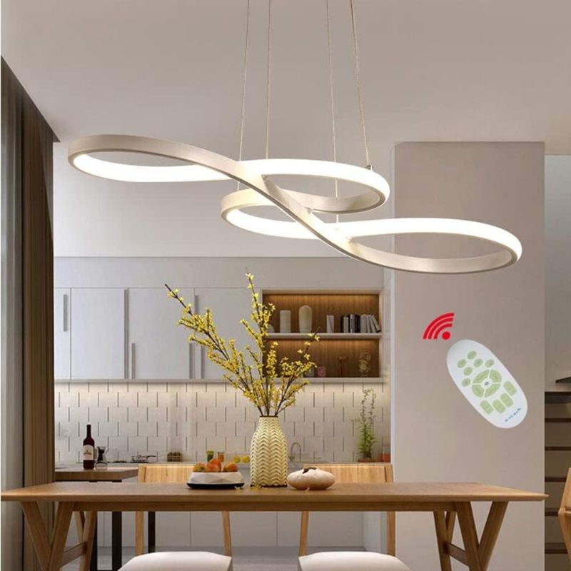 Photo 1 of Modern Pendant Lighting White LED Pendant Light for Contemporary Living Dining Room Kitchen Island Dimmable Chandelier Dimming Ceiling Lamp Minimalist Wave Hanging Light Fixture with Remote