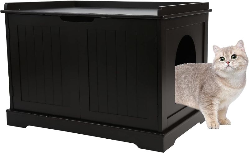 Photo 1 of HOME BI Cat Litter Box Enclosure, Cat Litter Box Furniture Hidden, Cat Washroom Storage Bench, Pet Crate Furniture, Modern Wooden Cat Litter Cabinet, Cat Home, Kitty Hideaway (Espresso, 023)