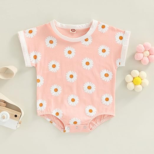 Photo 1 of Hoanselay Newborn Infant Baby Girl Daisy T Shirt Romper Short Sleeve Oversized Bodysuit Bubble Onesie Top Clothes