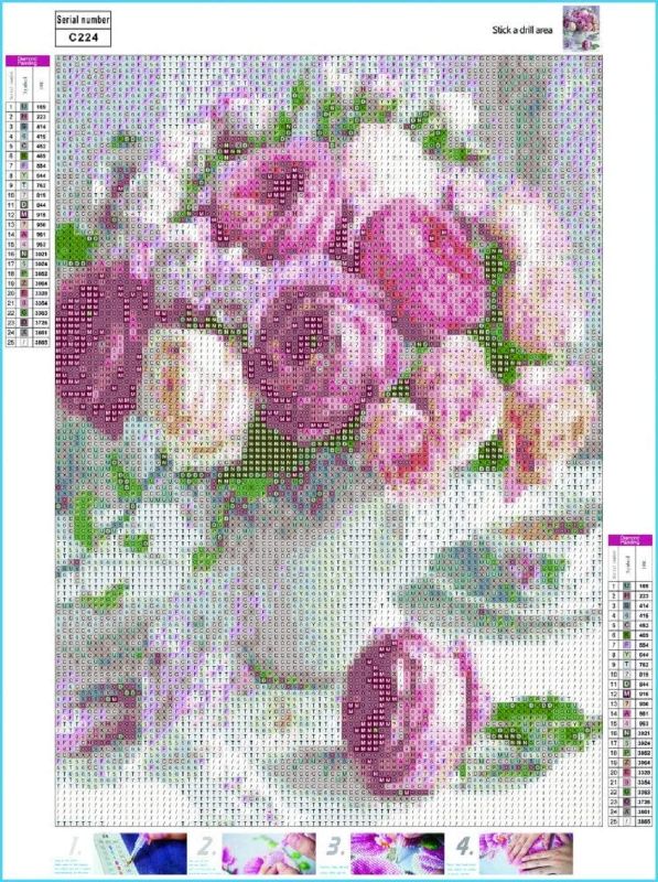Photo 2 of 5D Diamond Painting Full Drill Pink Rose Diamond Art for Adults Round Resin Diamond Picture 5D Cross Stitch Beads Pasted Craft DIY Painting for Home Wall Decor, Gift 11.8x15.7 Inch