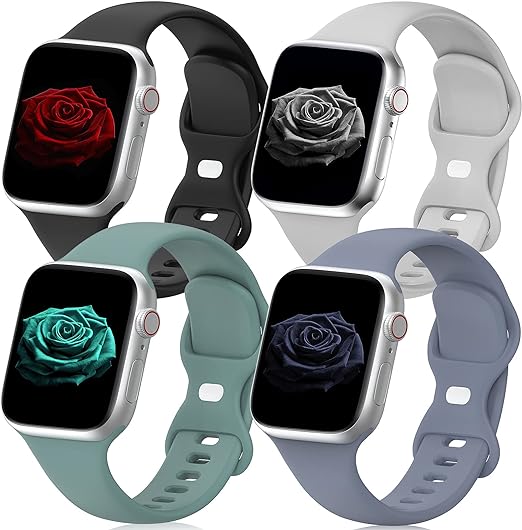 Photo 1 of 4 Pack Sport Band Compatible with Apple Watch Band 38mm 40mm 42mm 44mm for Women Men, Soft Silicone Strap Replacement Wristband for iwatch Series