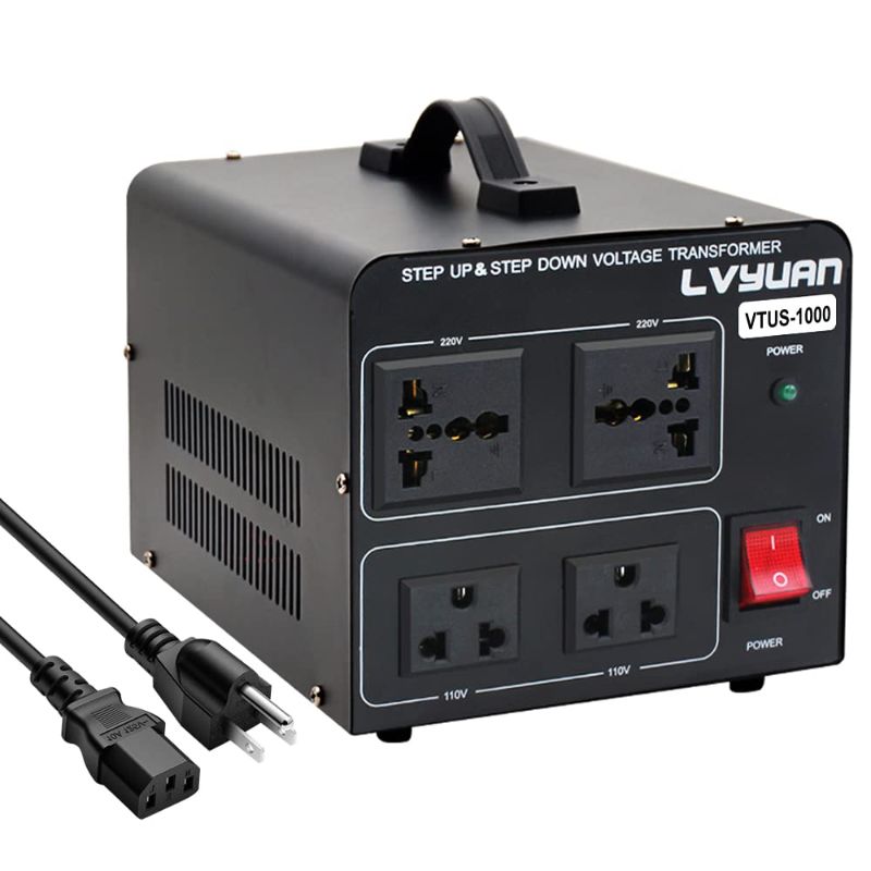 Photo 1 of LVYUAN Voltage Converter Transformer 1000 Watt Step Up/Down Convert from 110V-120V to 220V-240Vt and from 220V-240V to 110V-120V with 2 US outlets, 2 Universal outlets, Resettable Circuit Breaker