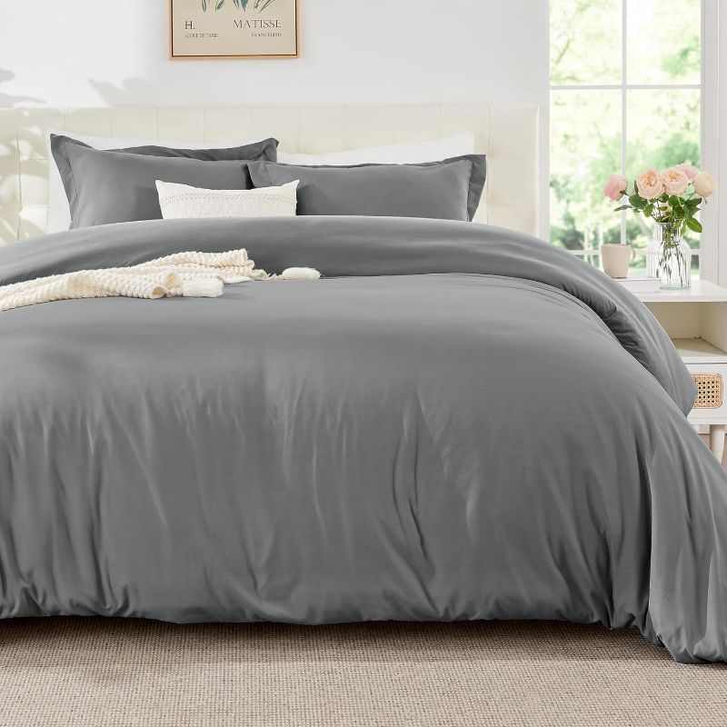 Photo 1 of Queen Duvet Cover Grey - Comforter Cover Set Soft Brushed Microfiber Queen with Zipper Closure, 3 Pieces, 1 Duvet Cover (90"x90") & 2 Pillow Shams