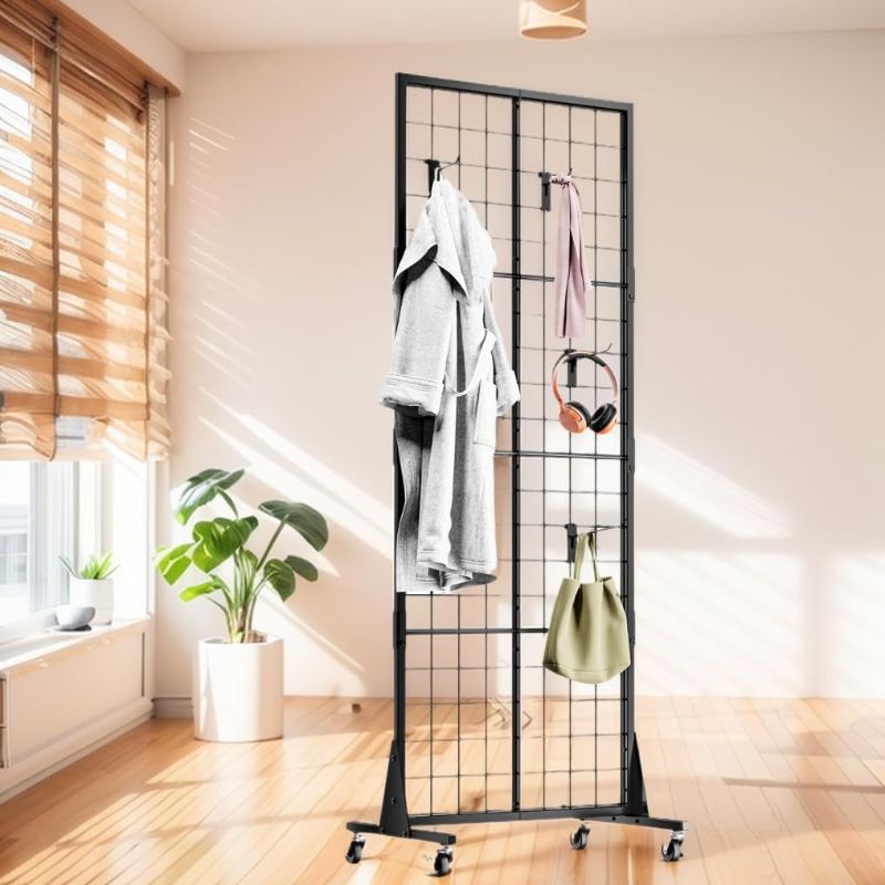 Photo 1 of Grid Wall Panels for Retail Display,Wire Display Racks for Craft Shows,Display Grids for Vendor Events, 2' x 5.5' Ft Movable Art Display Panels,Black Grid Wall Panel Display Stand-1 Pack