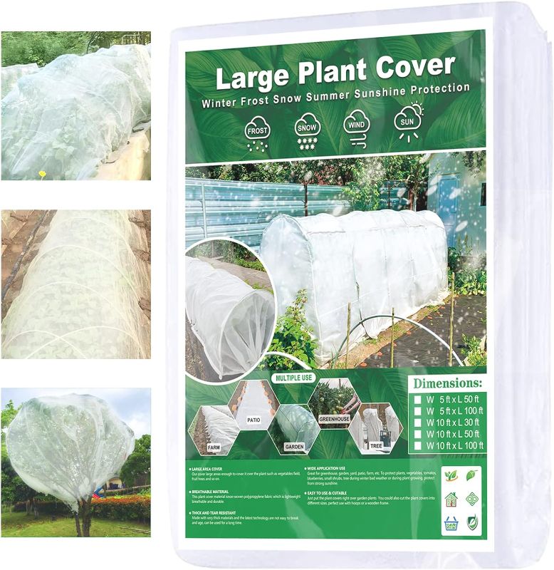 Photo 1 of Evoio Plant Covers Freeze Protection for Winter Frost Cloth Blanket Fabric Shade Row Cover for Garden Vegetables Outdoor Plant Tree Shrub Winter Frost Protection Sun Protection (10 x 30 Ft)