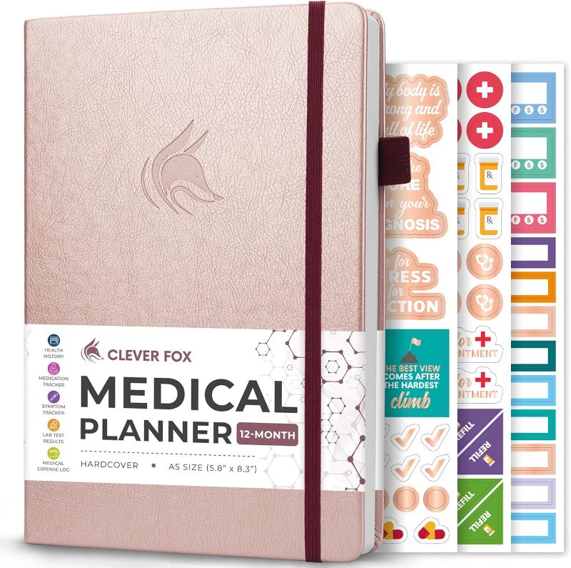 Photo 1 of Clever Fox Compact A5 Medical Planner 12-Month – Medical Notebook, Health Diary, Wellness Journal & Logbook to Track Health – Self-Care Medical Journal – 12 Months, Undated (Rose Gold)
