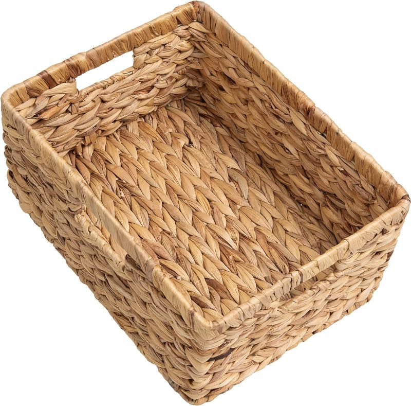 Photo 1 of StorageWorks Large Rectangular Wicker Basket, Water Hyacinth Storage Basket with Built-in Handles Pack Of 2