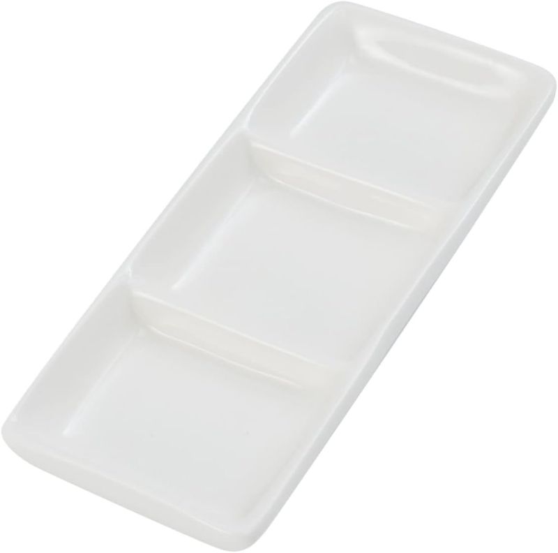 Photo 1 of Kichvoe White Tray White Tray Appetizer Serving Tray Ceramic Sauce Dish compartment sauce dish divided sauce dishes soy dipping bowls 3 Compartment Soy Japanese Soy Sauce Fruit Tray Fruit Tray