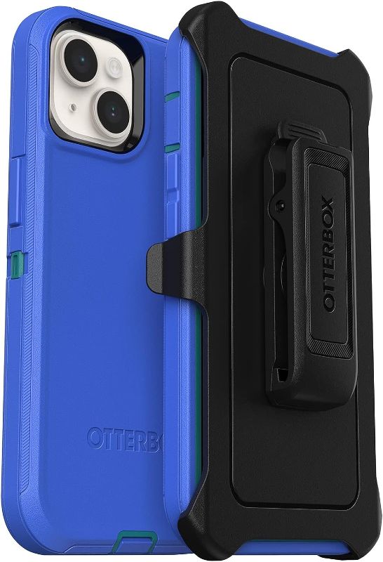 Photo 1 of OtterBox iPhone 14 & iPhone 13 Defender Series Case - RAIN CHECK (Blue), Rugged & Durable, With Port Protection, Includes Holster Clip Kickstand