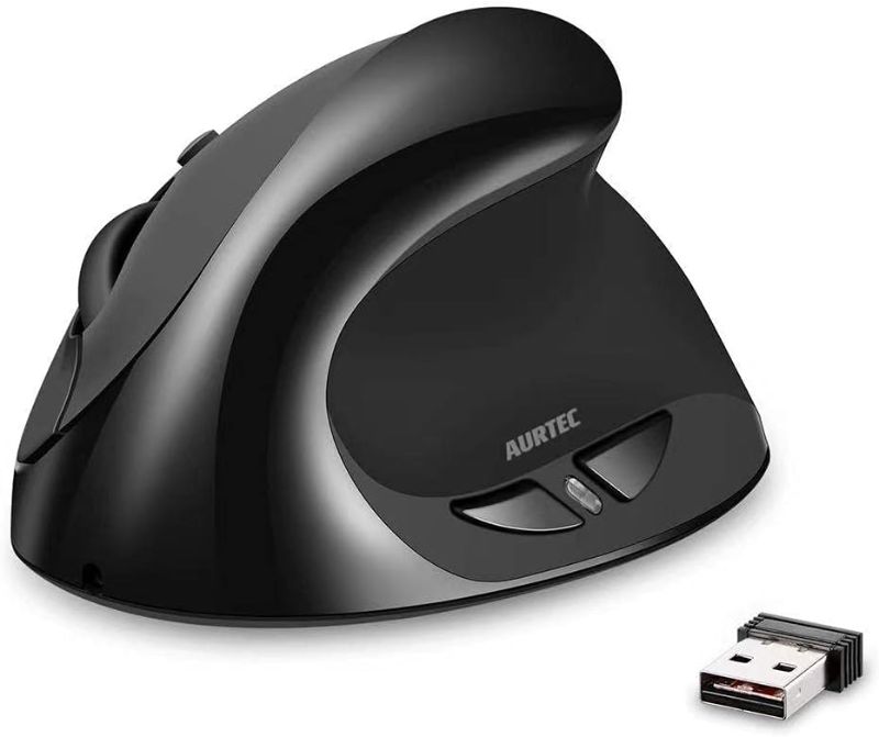Photo 1 of AURTEC Vertical Mouse, Rechargeable 2.4G Wireless Ergonomic Mice with USB Receiver, 6 Buttons and 3 Adjustable DPI 800/1200/1600, Black